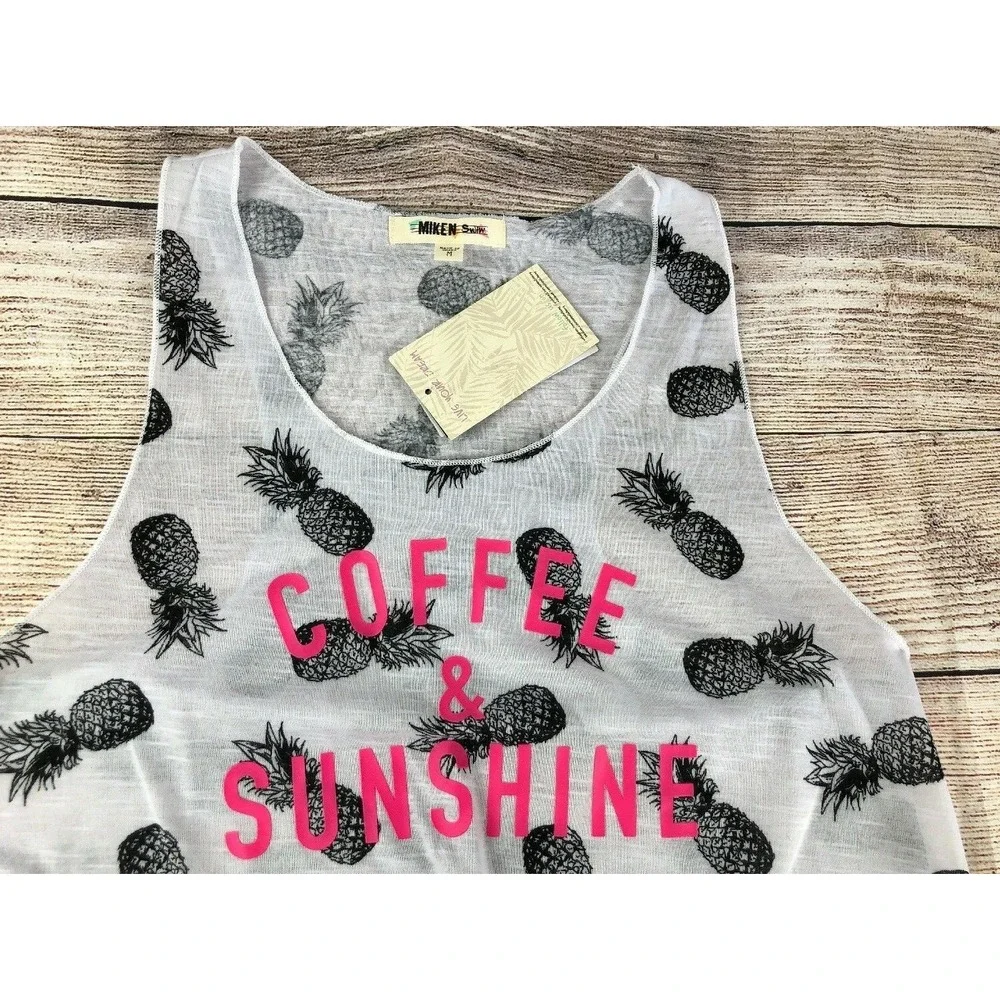 Miken Coffee & Sunshine Pineapple Print Swimsuit Cover-up Size Medium‎ NEW